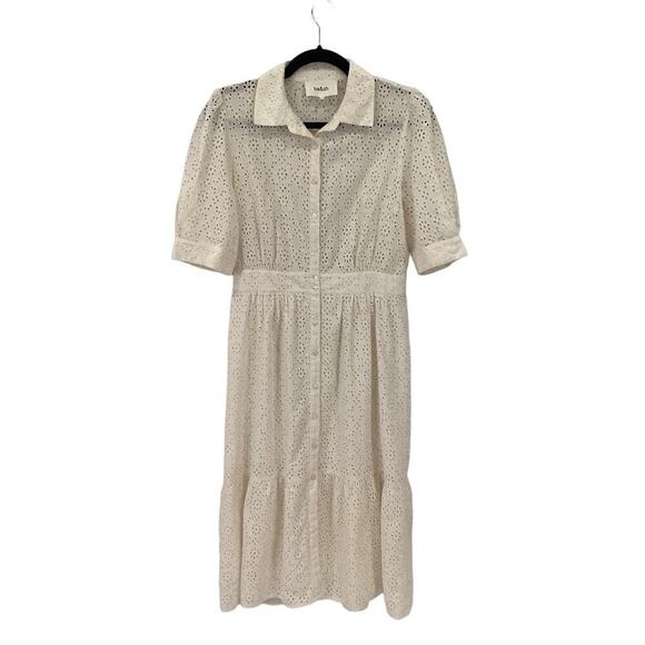 Ba&sh Selya Broderie Anglasis Eyelet Cotton Shirt Dress In Ecru Size 4 - Picture 2 of 13
